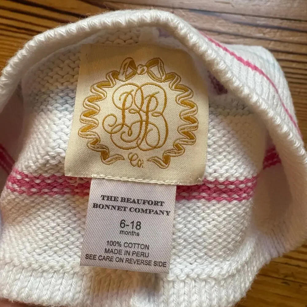 The Beaufort Bonnet Company white pastel knit beanie‎ hat SIZE 6-18M
